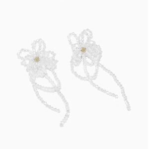 New Anthropologie Beaded Blossom White Drop Earrings